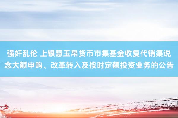 强奸乱伦 上银慧玉帛货币市集基金收复代销渠说念大额申购、改革转入及按时定额投资业务的公告