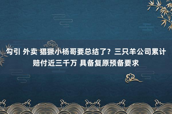 勾引 外卖 猖獗小杨哥要总结了？三只羊公司累计赔付近三千万 具备复原预备要求