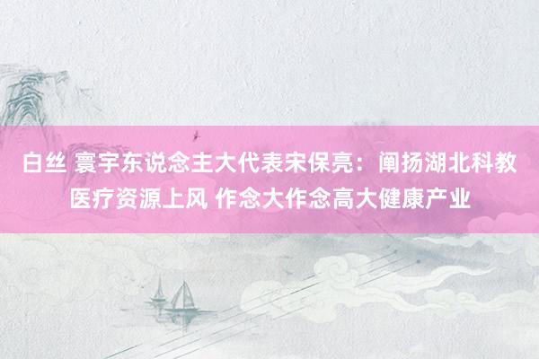 白丝 寰宇东说念主大代表宋保亮：阐扬湖北科教医疗资源上风 作念大作念高大健康产业